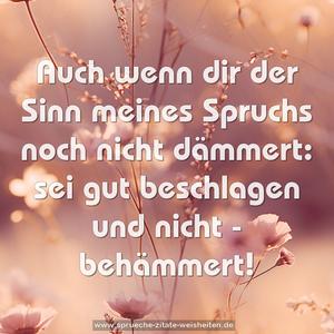 Auch wenn dir der Sinn
meines Spruchs noch nicht dämmert:
sei gut beschlagen
und nicht - behämmert!