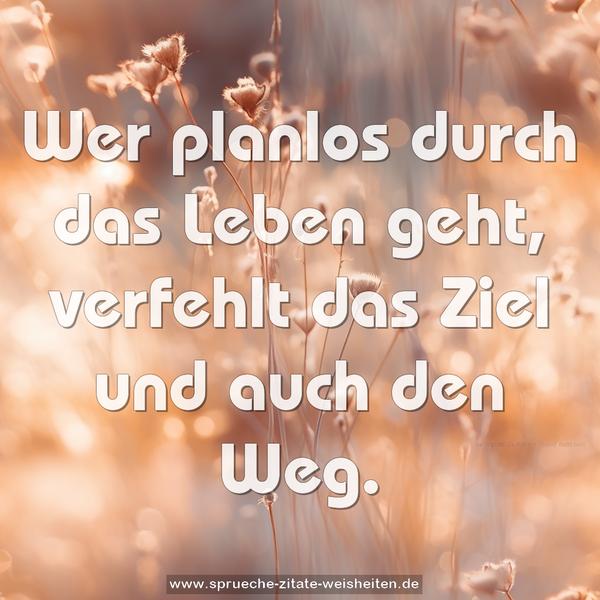 Wer planlos durch das Leben geht,
verfehlt das Ziel und auch den Weg.