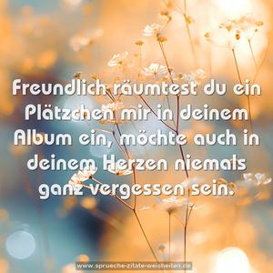 Freundlich räumtest du ein Plätzchen
mir in deinem Album ein,
möchte auch in deinem Herzen
niemals ganz vergessen sein.