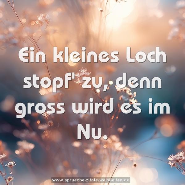 Ein kleines Loch stopf' zu,
denn gross wird es im Nu.