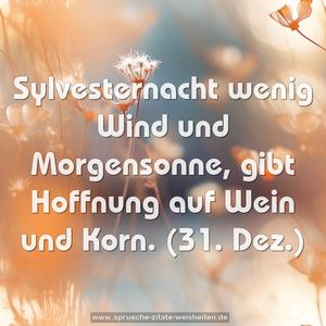 Sylvesternacht wenig Wind und Morgensonne,
gibt Hoffnung auf Wein und Korn.
(31. Dez.)