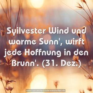 Syilvester Wind und warme Sunn',
wirft jede Hoffnung in den Brunn'.
(31. Dez.)