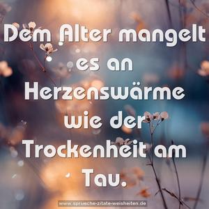 Dem Alter mangelt es an Herzenswärme 
wie der Trockenheit am Tau.