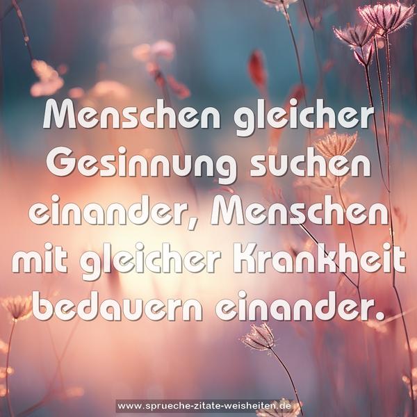 Menschen gleicher Gesinnung suchen einander,
Menschen mit gleicher Krankheit bedauern einander.