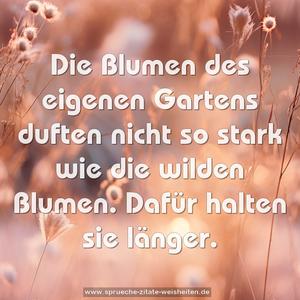 Die Blumen des eigenen Gartens
duften nicht so stark wie die wilden Blumen.
Dafür halten sie länger.