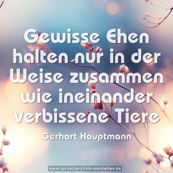 Gewisse Ehen halten nur in der Weise zusammen
wie ineinander verbissene Tiere