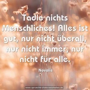 Tadle nichts Menschliches!
Alles ist gut, nur nicht überall,
nur nicht immer,
nur nicht für alle.