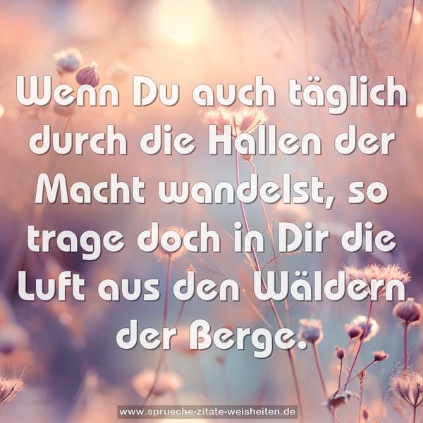 Wenn Du auch täglich durch die Hallen der Macht wandelst, so trage doch in Dir die Luft aus den Wäldern der Berge. 