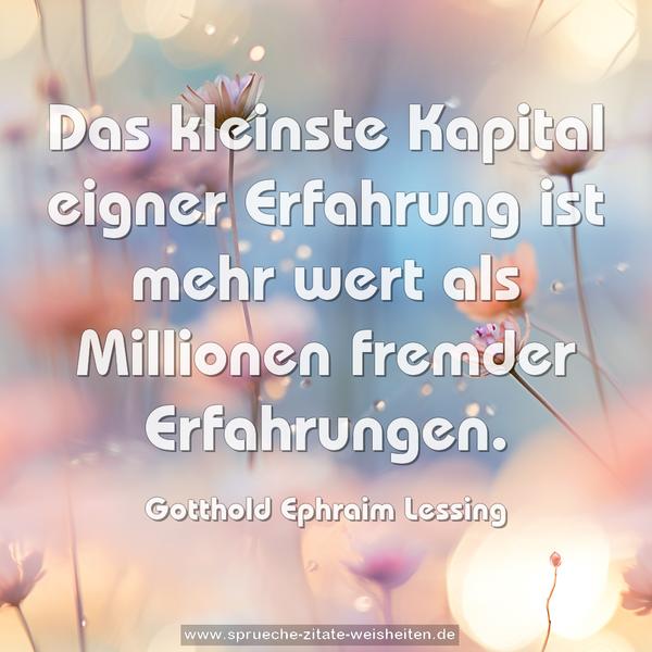 Das kleinste Kapital eigner Erfahrung ist mehr wert als Millionen fremder Erfahrungen.