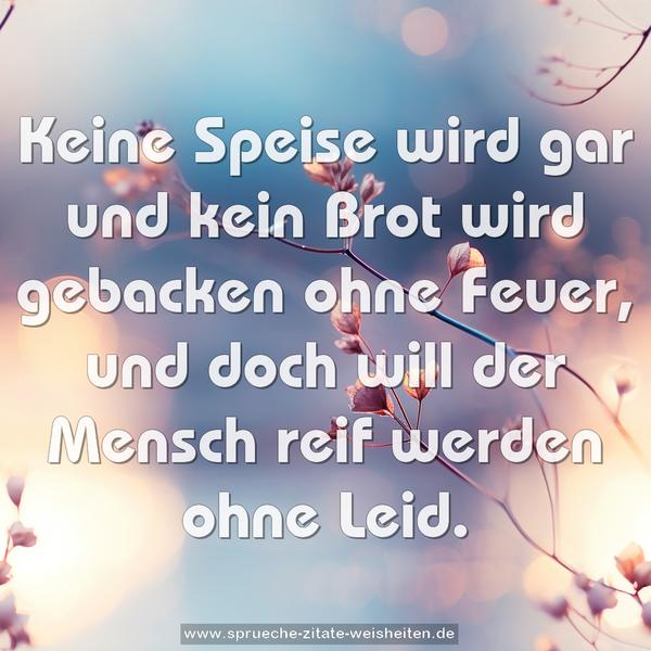 Keine Speise wird gar und kein Brot wird gebacken ohne Feuer, und doch will der Mensch reif werden ohne Leid. 