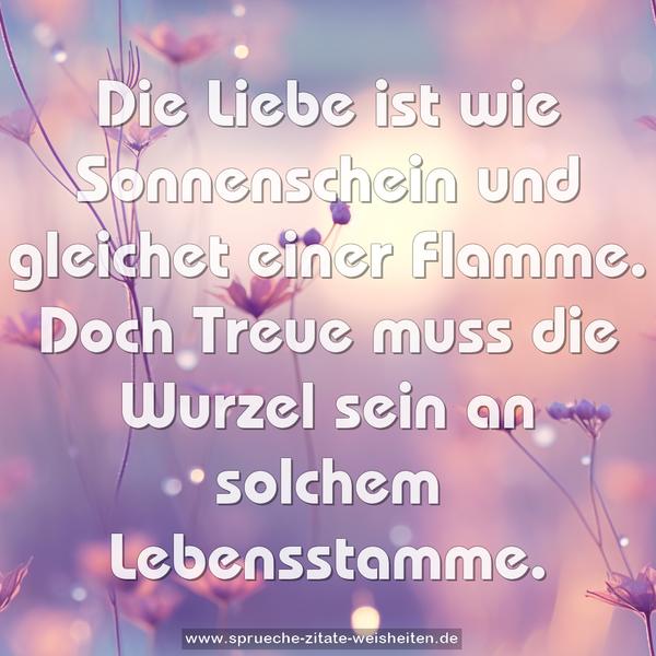 Die Liebe ist wie Sonnenschein
und gleichet einer Flamme.
Doch Treue muss die Wurzel sein
an solchem Lebensstamme.