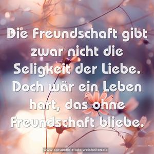 Die Freundschaft gibt zwar nicht
die Seligkeit der Liebe.
Doch wär ein Leben hart,
das ohne Freundschaft bliebe.