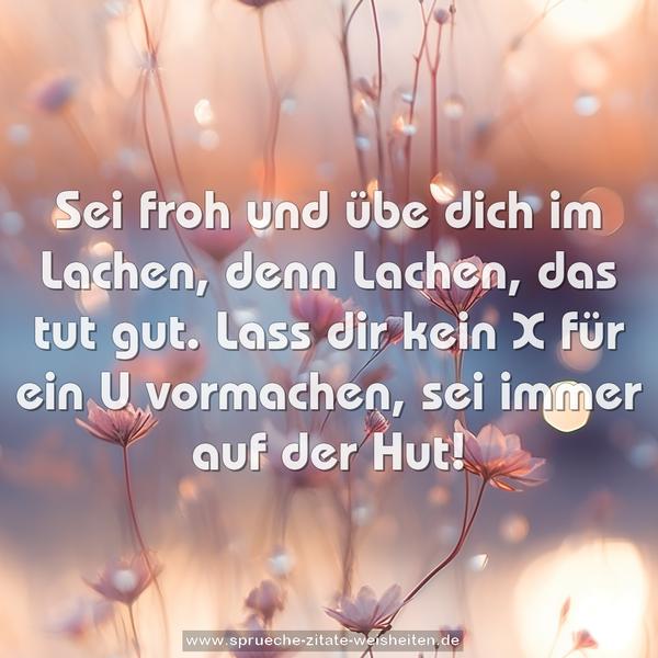 Sei froh und übe dich im Lachen,
denn Lachen, das tut gut.
Lass dir kein X für ein U vormachen,
sei immer auf der Hut!