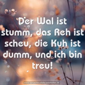 Der Wal ist stumm,
das Reh ist scheu,
die Kuh ist dumm,
und ich bin treu!