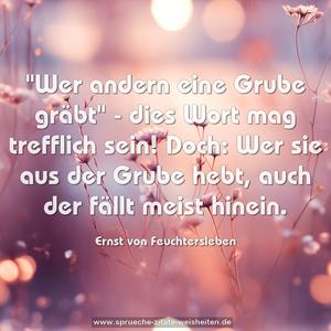 "Wer andern eine Grube gräbt" -
dies Wort mag trefflich sein!
Doch: Wer sie aus der Grube hebt,
auch der fällt meist hinein.