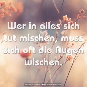 Wer in alles sich tut mischen,
muss sich oft die Augen wischen.