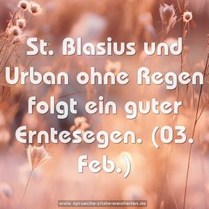 St. Blasius und Urban ohne Regen
folgt ein guter Erntesegen.
(03. Feb.)