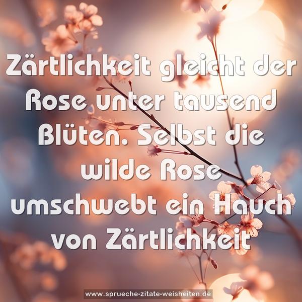 Zärtlichkeit gleicht der Rose
unter tausend Blüten.
Selbst die wilde Rose
umschwebt ein Hauch von Zärtlichkeit