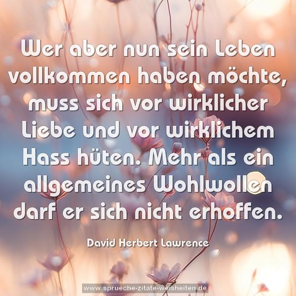 Wer aber nun sein Leben vollkommen haben möchte,
muss sich vor wirklicher Liebe und vor wirklichem Hass hüten.
Mehr als ein allgemeines Wohlwollen
darf er sich nicht erhoffen. 