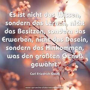 Es ist nicht das Wissen, sondern das Lernen,
nicht das Besitzen, sondern das Erwerben,
nicht das Dasein, sondern das Hinkommen,
was den größten Genuß gewährt.