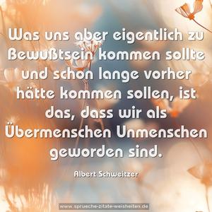 Was uns aber eigentlich zu Bewußtsein kommen sollte
und schon lange vorher hätte kommen sollen, ist das,
dass wir als Übermenschen Unmenschen geworden sind.