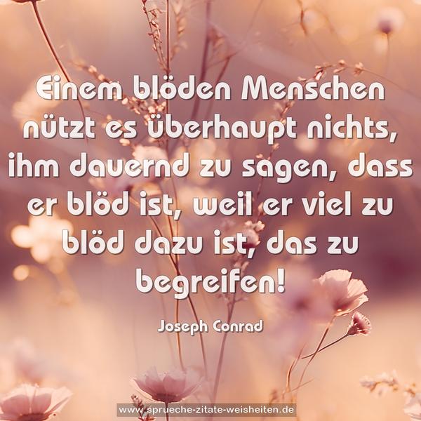 Einem blöden Menschen nützt es überhaupt nichts,
ihm dauernd zu sagen, dass er blöd ist,
weil er viel zu blöd dazu ist, das zu begreifen!