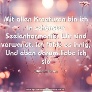 Mit allen Kreaturen bin ich
In schönster Seelenharmonie.
Wir sind verwandt, ich fühle es innig,
Und eben darum liebe ich sie