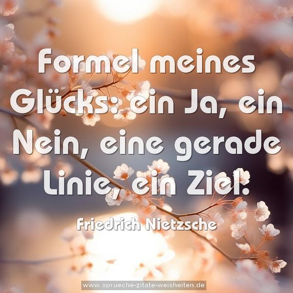 Formel meines Glücks:
ein Ja, ein Nein, eine gerade Linie, ein Ziel.