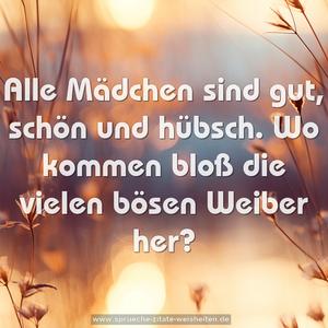 Alle Mädchen sind gut, schön und hübsch.
Wo kommen bloß die vielen bösen Weiber her?