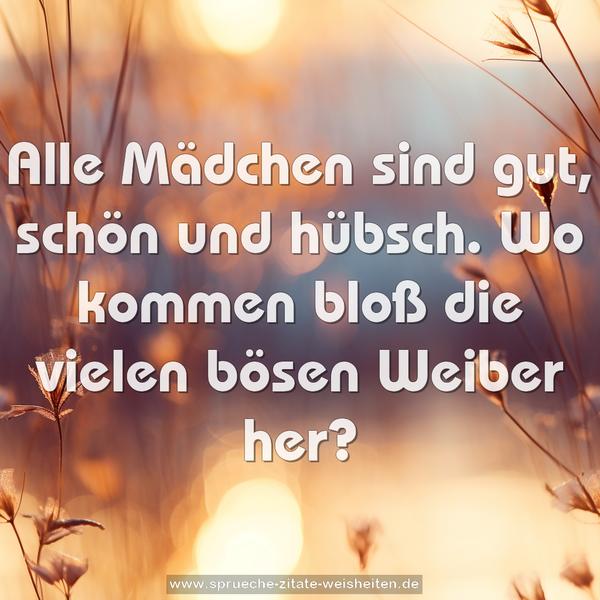 Alle Mädchen sind gut, schön und hübsch.
Wo kommen bloß die vielen bösen Weiber her?