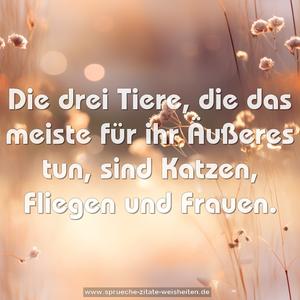 Die drei Tiere, die das meiste für ihr Äußeres tun,
sind Katzen, Fliegen und Frauen.