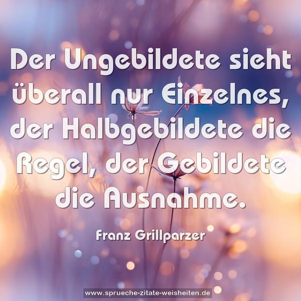 Der Ungebildete sieht überall nur Einzelnes,
der Halbgebildete die Regel,
der Gebildete die Ausnahme. 