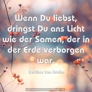 Wenn Du liebst,
dringst Du ans Licht wie der Samen,
der in der Erde verborgen war.