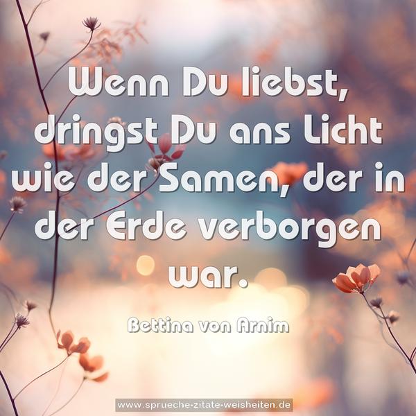 Wenn Du liebst,
dringst Du ans Licht wie der Samen,
der in der Erde verborgen war.