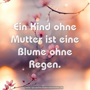 Ein Kind ohne Mutter ist eine Blume ohne Regen. 