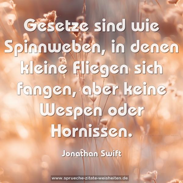 Gesetze sind wie Spinnweben, in denen kleine Fliegen sich fangen, aber keine Wespen oder Hornissen.