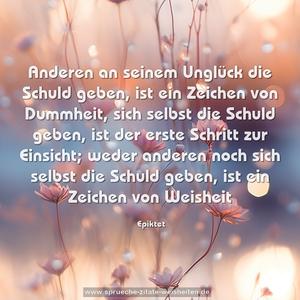 Anderen an seinem Unglück die Schuld geben, ist ein Zeichen von Dummheit,
sich selbst die Schuld geben, ist der erste Schritt zur Einsicht;
weder anderen noch sich selbst die Schuld geben, ist ein Zeichen von Weisheit 