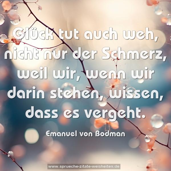 Glück tut auch weh,
nicht nur der Schmerz,
weil wir, wenn wir darin stehen,
wissen, dass es vergeht.