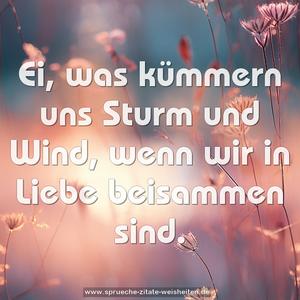 Ei, was kümmern uns Sturm und Wind,
wenn wir in Liebe beisammen sind.