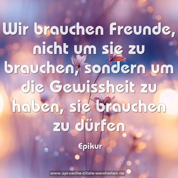 Wir brauchen Freunde, nicht um sie zu brauchen,
sondern um die Gewissheit zu haben, sie brauchen zu dürfen