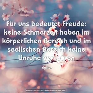 Für uns bedeutet Freude:
keine Schmerzen haben im körperlichen Bereich
und im seelischen Bereich keine Unruhe verspüren