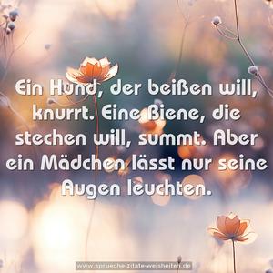 Ein Hund, der beißen will, knurrt.
Eine Biene, die stechen will, summt.
Aber ein Mädchen lässt nur seine Augen leuchten.