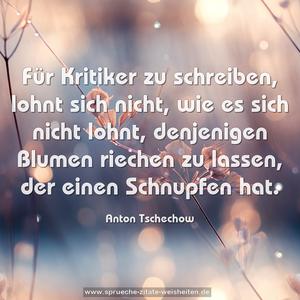 Für Kritiker zu schreiben, lohnt sich nicht,
wie es sich nicht lohnt, denjenigen Blumen riechen zu lassen, der einen Schnupfen hat.