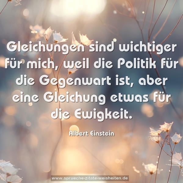 Gleichungen sind wichtiger für mich, weil die Politik für die Gegenwart ist, aber eine Gleichung etwas für die Ewigkeit.