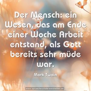 Der Mensch: ein Wesen,
das am Ende einer Woche Arbeit entstand,
als Gott bereits sehr müde war.