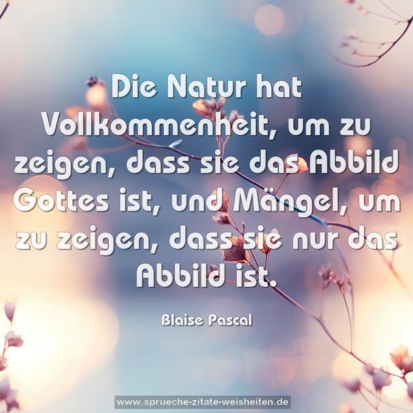 Die Natur hat Vollkommenheit, um zu zeigen,
dass sie das Abbild Gottes ist,
und Mängel, um zu zeigen,
dass sie nur das Abbild ist.