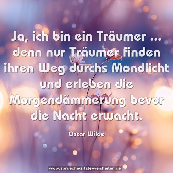 Ja, ich bin ein Träumer
... denn nur Träumer finden ihren Weg durchs Mondlicht
und erleben die Morgendämmerung bevor die Nacht erwacht.