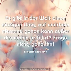 Es gibt in der Welt einen einzigen Weg,
auf welchem niemand gehen kann außer dir:
wohin er führt? Frage nicht, gehe ihn!