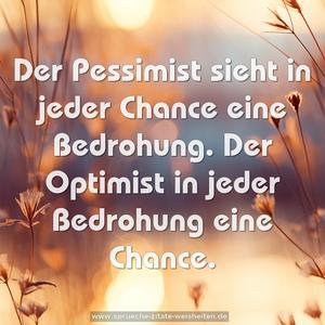 Der Pessimist sieht in jeder Chance eine Bedrohung.
Der Optimist in jeder Bedrohung eine Chance. 