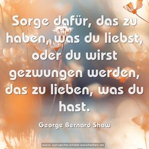 Sorge dafür, das zu haben,
was du liebst, oder du wirst
gezwungen werden, das zu lieben,
was du hast.